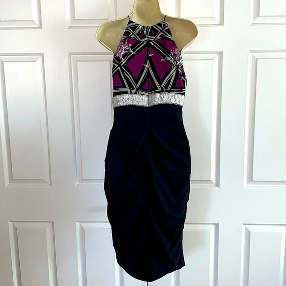 Nicole Miller Spaghetti Strap Silk Dress Size 2 Purple and Black - Picture 2 of 4